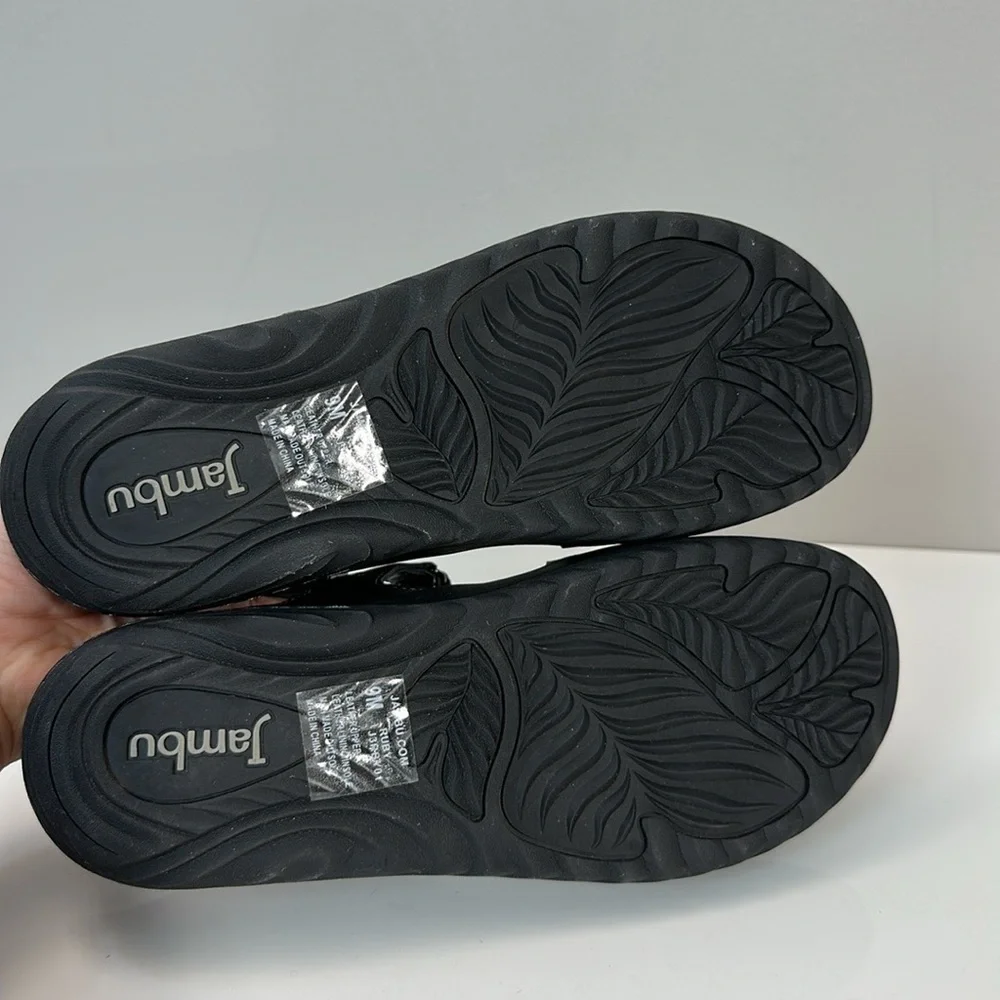 NWT Jambu Black Leather Ruby Relax Foam Sandals Size 9
